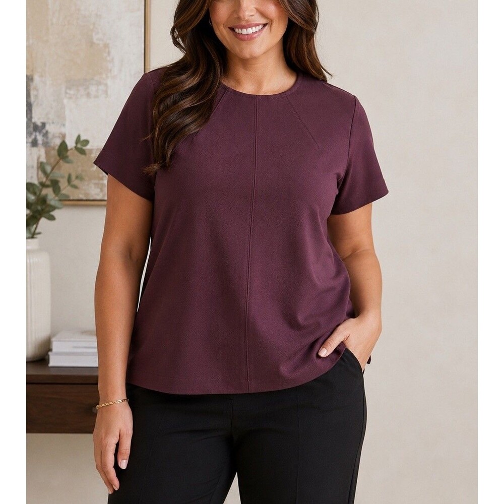 SPANX Women’s The Perfect Funnel Burgundy Ponte Knit Top Back Zip XL